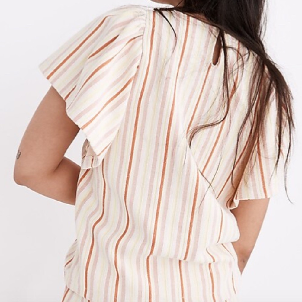 MADEWELL Textured Flutter-Sleeve Crop Top in Stripe -small